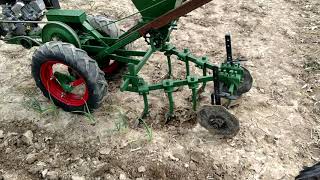 Planet jr Bp1 walk behind tractor cultivating garlic [upl. by Amsab]