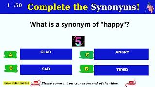 Synonyms Quiz  CAN YOU SCORE 5050 challenge 13 [upl. by Tamra641]