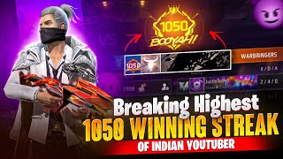 Breaking Highest 1050 Winning streak Of Indian Biggest Youtuber 😨 world Record  Free Fire [upl. by Lindsay38]