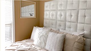 DIY Tufted Panel Headboard  No Sew Method  Decorating My Daughter’s Bedroom [upl. by Peters]