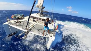 The BIGGEST SEAS we have EVER sailed in  Episode 246 sailing catamaran [upl. by Eartha]