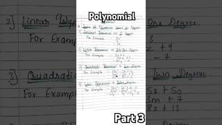 Polynomials Based On Degrees✨ Part 3MathematicsConstantLinearQuadraticCubicshorts degrees [upl. by Sabella]