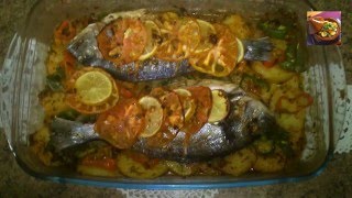 Dorada al horno con verduras súper rica y delicosa  comida de Marruecos con hakima [upl. by Lahcsap]