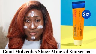 Good Molecules Sheer Mineral Sunscreen SPF 30 Review on Dark Skin [upl. by Aretahs304]