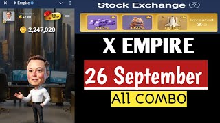 X Empire 26 September Daily Combo  All Combo  X Empire [upl. by Nnawaj]