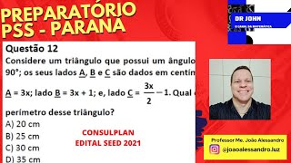 Preparatório  PSS  Paraná  Questão 12  Teorema de Pitágoras  Instituto Consulplan  Edital 2021 [upl. by Photina]