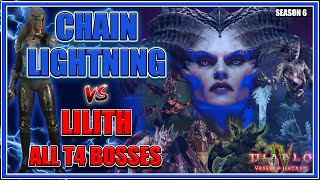 Best Chain Lightning Sorcerer vs Lilith amp All T4 Tormented Bosses  Season 6 Diablo 4 [upl. by Mcquoid]