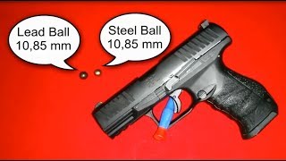 Walther PPQ T4E Steel amp Lead Balls shooting german [upl. by Schatz]