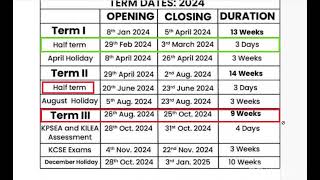 2024 OFFICIAL SCHOOL CALENDAR2024 term one to Three [upl. by Cuda]