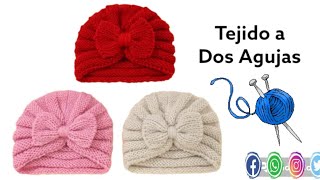 🧶TurbanteGorro tejido a Dos Agujas para bebé 🍼 paso a paso [upl. by Bethina720]