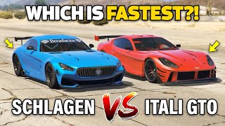 GTA 5 ONLINE  ITALI GTO VS SCHLAGEN GT WHICH IS FASTEST [upl. by Hanikas442]