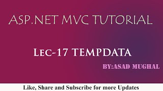 Lec17 TempData in ASPNET MVC  ASPNET MVC Tutorial [upl. by Lemak269]