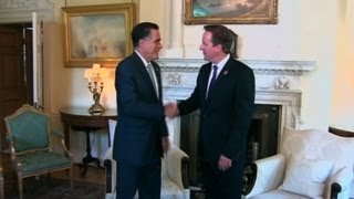 Romney meets Britains Cameron on London trip [upl. by Dnomde]