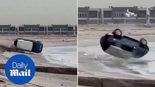 Reckless driver flies through the air after rolling his car [upl. by Kilby694]