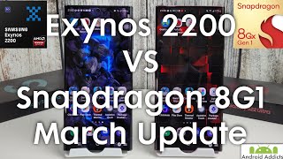 Galaxy S22 Ultra March Benchmark  Exynos 2200 VS Snapdragon 8G1 [upl. by Nnaeerb]