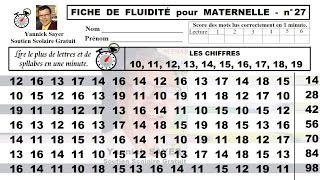 Fluidité en lecture pour Maternelles  Fiche des chiffres de 10 à 19  27 [upl. by Sansbury]