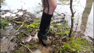 In high heels boots through mud and swamp in the forest [upl. by Occer]