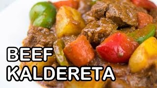 How to Cook Beef Kaldereta  Calderetang Baka Recipe  Panlasang Pinoy [upl. by Fedirko]