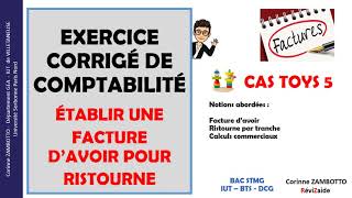 Facture davoir pour ristourne  CAS TOYS 5  Exercice corrigé de comptabilité  BACBTSBUTDCG [upl. by Lola]