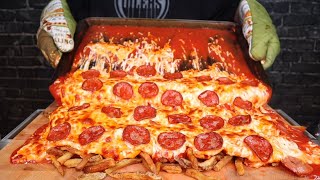 ASMR EATING PIZZA FRIES MUKBANG [upl. by Hcurob797]