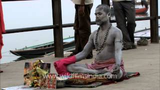 Sadhu baba at a puja on the ghats of Varanasi [upl. by Morgan]