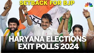 Haryana Assembly Elections 2024 Exit Polls Predict Congress Victory with 59 Seats  BJP at 21 N18V [upl. by Nahc]