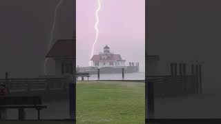 Lightning at the Manteo lighthouse [upl. by Oicafinob]