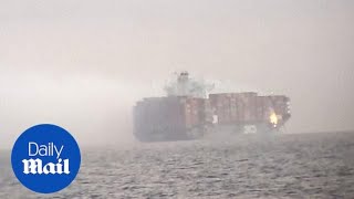 Shipping containers fall off cargo ship and catch fire in Pacific [upl. by Boesch194]