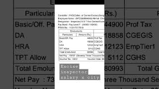 Excise Inspector ⭐⭐⭐Salary slip April x city ssc cgl excise chsl vacancy viral reels [upl. by Nodnart]