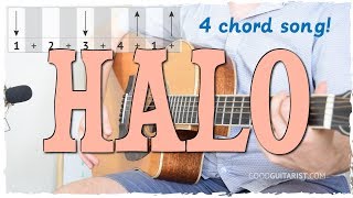 quotHaloquot Easy Guitar Tutorial  4 Chord Song  Strumming  Beyonce [upl. by Montgomery]