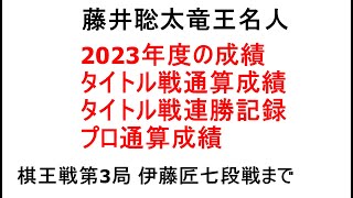 藤井聡太竜王名人、2023年度の成績、タイトル戦通算成績、タイトル戦連勝記録、プロ通算成績、棋王戦第3局、伊藤匠七段戦まで [upl. by Lekim739]