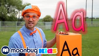 Learn the Alphabet with ABC Boxes  More Blippi  Kids Cartoons amp Nursery Rhymes  Moonbug Kids [upl. by Idrahs183]