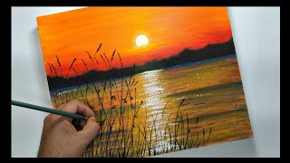 ✅ Cómo Pintar un ATARDECER Muy Fácil con Acrílico para PRINCIPIANTES  Pintura Acrílica 91 [upl. by Rooker]