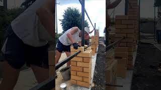 Nice work Masons lay brick pillars for a fence [upl. by Jopa203]