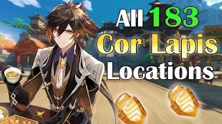 All 183 Cor Lapis Locations  Zhongli Keqing Chongyun Ascension Material FastEfficient Farm Route [upl. by Atnahsa594]