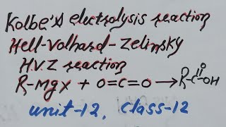 kolbes Electrolysis reactionHVZ reactionreaction of Carbondioxide withRMgX Unit12Class12 [upl. by Cocke]