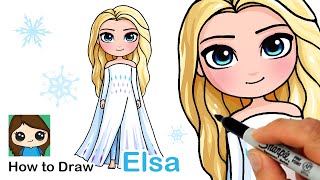 How to Draw Elsa in White Dress Hair Down  Disney Frozen [upl. by Ayhtnic177]