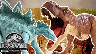 Dinosaur Battles TRex VS Stegosaurus  Jurassic World  Mattel Action [upl. by Aremahs298]