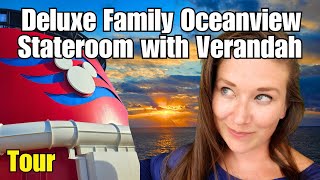 DISNEY CRUISE VERANDAH ROOM TOUR  FANSTASY DELUXE FAMILY OCEANVIEW WITH VERANDAH STATEROOM TOUR DCL [upl. by Oicapot]