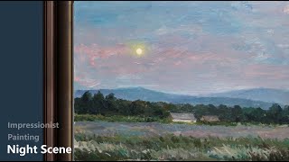 Impressionist Landscape  Easy Acrylic Painting  Night Scene 01 [upl. by Ajed]