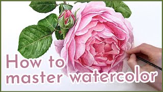 How to paint a watercolor rose  Realistic watercolor painting class with Anna Mason [upl. by Ahsyekal]