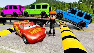 Flatbed Truck Mcqueen  Transportation with Truck  Pothole vs Car 90s  BeamNGDrive [upl. by Adnerol]