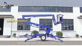 14m Towable boom lift with DC battery power [upl. by Ade]