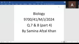 A level Biology 9700 Paper41 May June 2024 Q [upl. by Anaeerb]