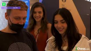 Botez Sisters React to Magnus Carlsen Vs Nepo Game 4 in Dubai Expo Hall [upl. by Telimay]