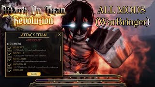 🔴 WARBRINGER GRIND ALL MODS ABBERANT 5K SUB THANKS  Attack on Titan Revolution [upl. by Aihsenek290]