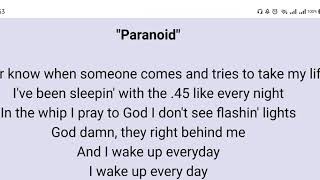 Post Malone  Paranoid with Lyrics [upl. by Abrams]