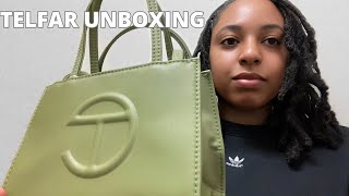 TELFAR UNBOXING  SMALL DRAB SHOPPING BAG REVIEW [upl. by Tammany450]