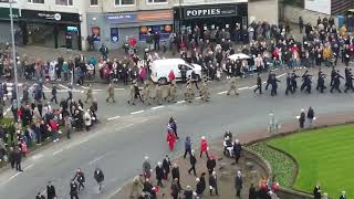 Urmston Remembrance Parade with the sound of the band drone footage 2024 [upl. by Ydnec781]