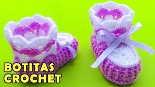 Botitas o zapatitos para bebé de 4 meses tejidos a crochet en punto abanicos paso a paso [upl. by Burrow248]